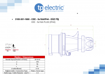 Preview: CEE Stecker 5P 16A 6h IP44